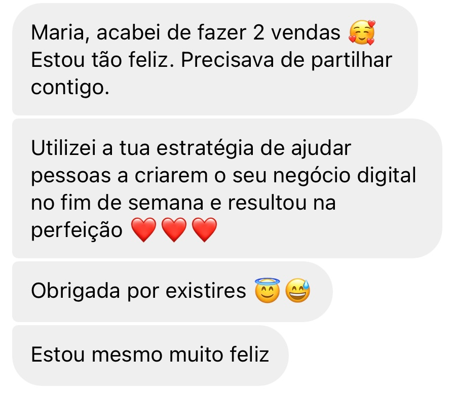 Mensagem de aluna: acabei de fazer 2 vendas